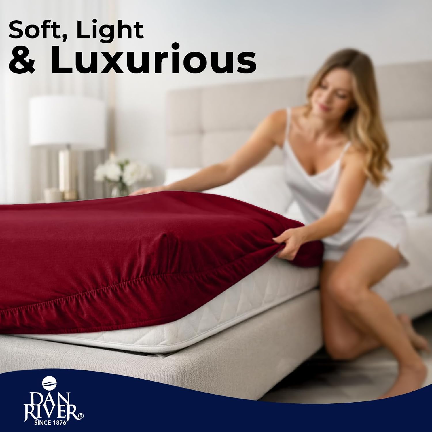 DAN RIVER 100% Cotton Jersey Fitted Sheet, King, Burgundy, 16 Inch Deep Pockets, Ultra Soft & Breathable, Stretchy Knit Fabric, Fitted Bed Sheet for King Mattress