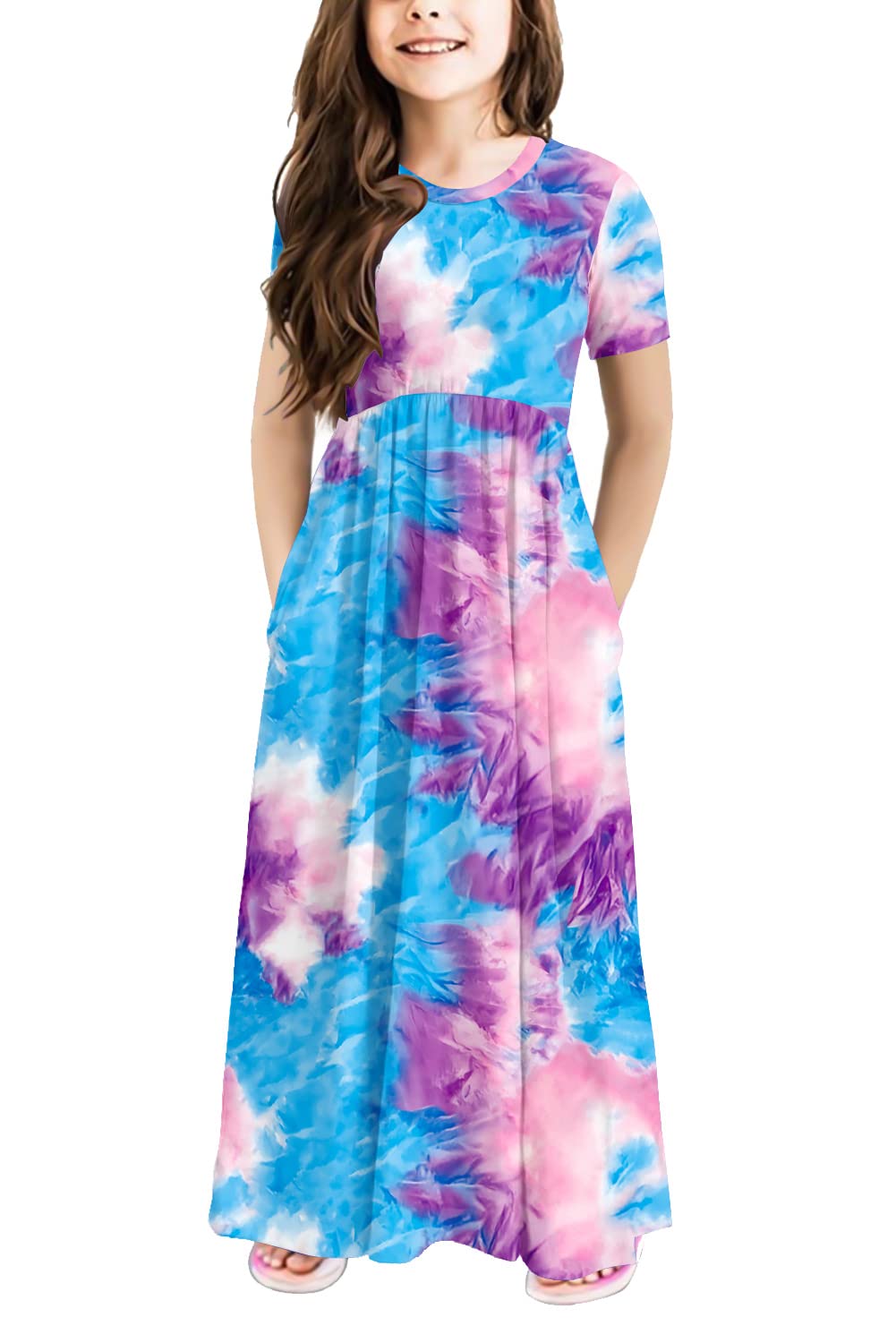 storeofbaby Girls Casual Maxi Floral Dress Long Sleeve Holiday Dresses with Pockets