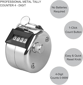 TESEAS 5pcs Electronic Finger Counter, Mini LCD Digital Display Hand Tally Counter 5-Digit Number Count Clicker+ 1pcs Metal Tally Counter clicker