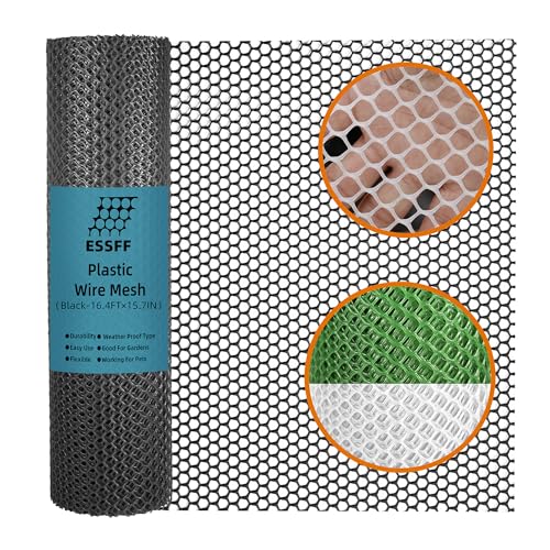 Pet & Garden Safeguard - 15.7IN x 16.4FT Roll - Black Plastic Netting Multi-Use Decorative Fencing for Poultry Dogs Rabbits Chicken and Snake Barrier
