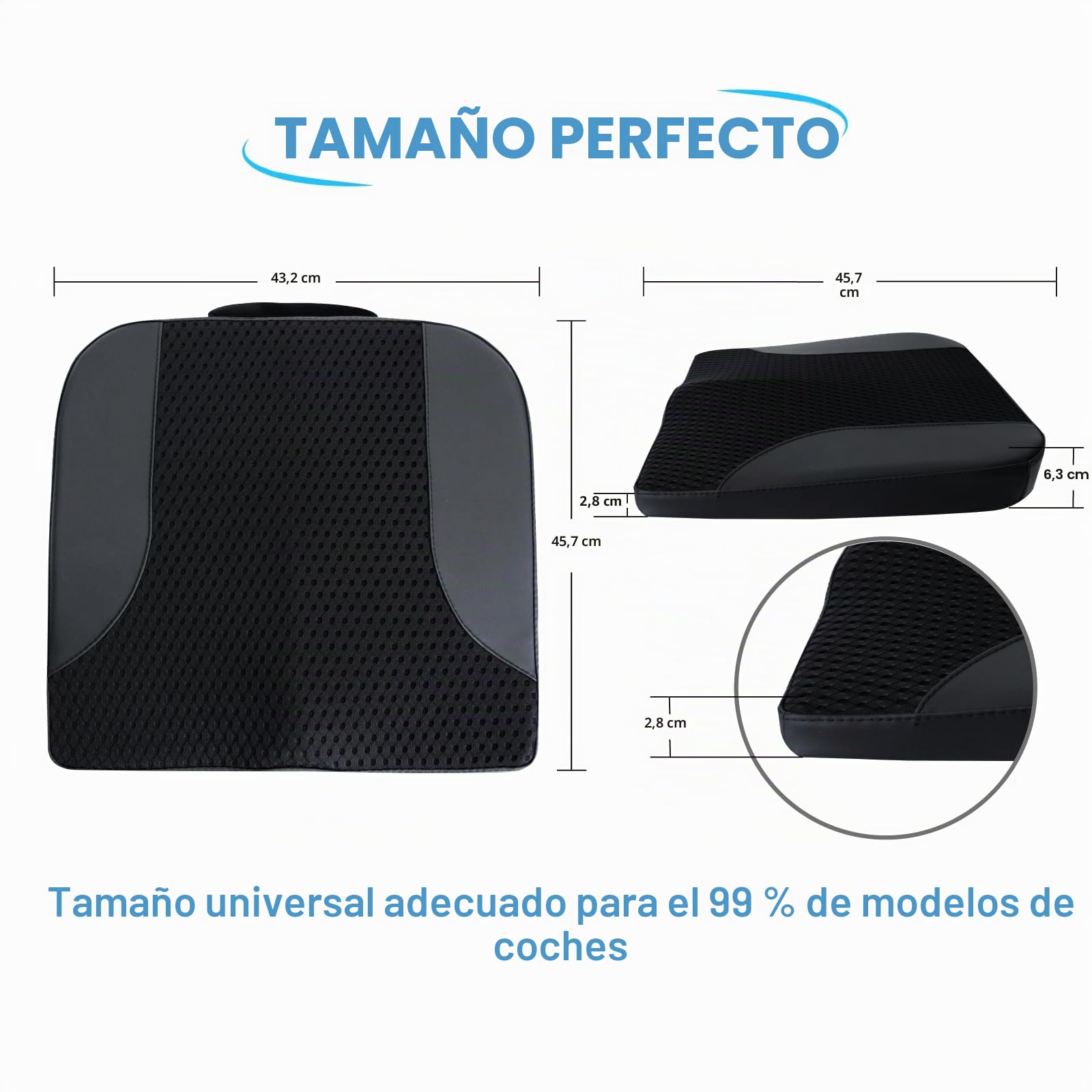 Cojín de asiento de coche: cómodo cojín de espuma viscoelástica para conducir, para aliviar el dolor de ciática, tailobone, cojín de asiento para coche, camión, oficina, silla de ruedas, cuero negro y