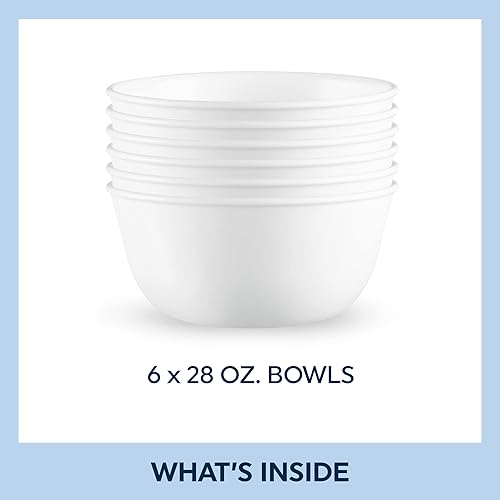 Miniatura 6 de Corelle Vitrelle - Juego de 6 cuencos de sopa y cereales de 28 onzas, resistentes a las grietas y a las grietas, color blanco y blanco (Winter Frost
