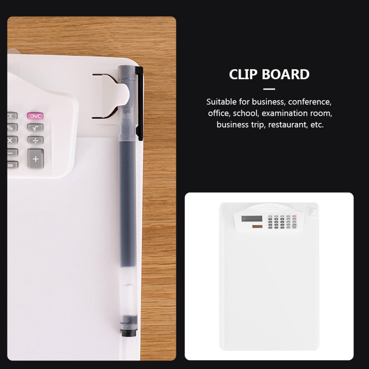 CLISPEED Portadocumenti e Clip Robusta Cartelletta A4 in Plastica Bianca con Calcolatrice Facile da Tenere e Sicura per Scuola, Ufficio e Riunioni
