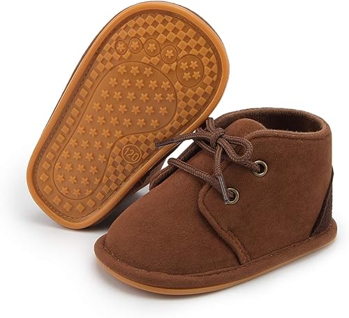 Botas de nieve cálidas unisex para bebé, piel de piel para recién nacido, con cordones, suela de textura de goma antideslizante, zapatos de cuna de