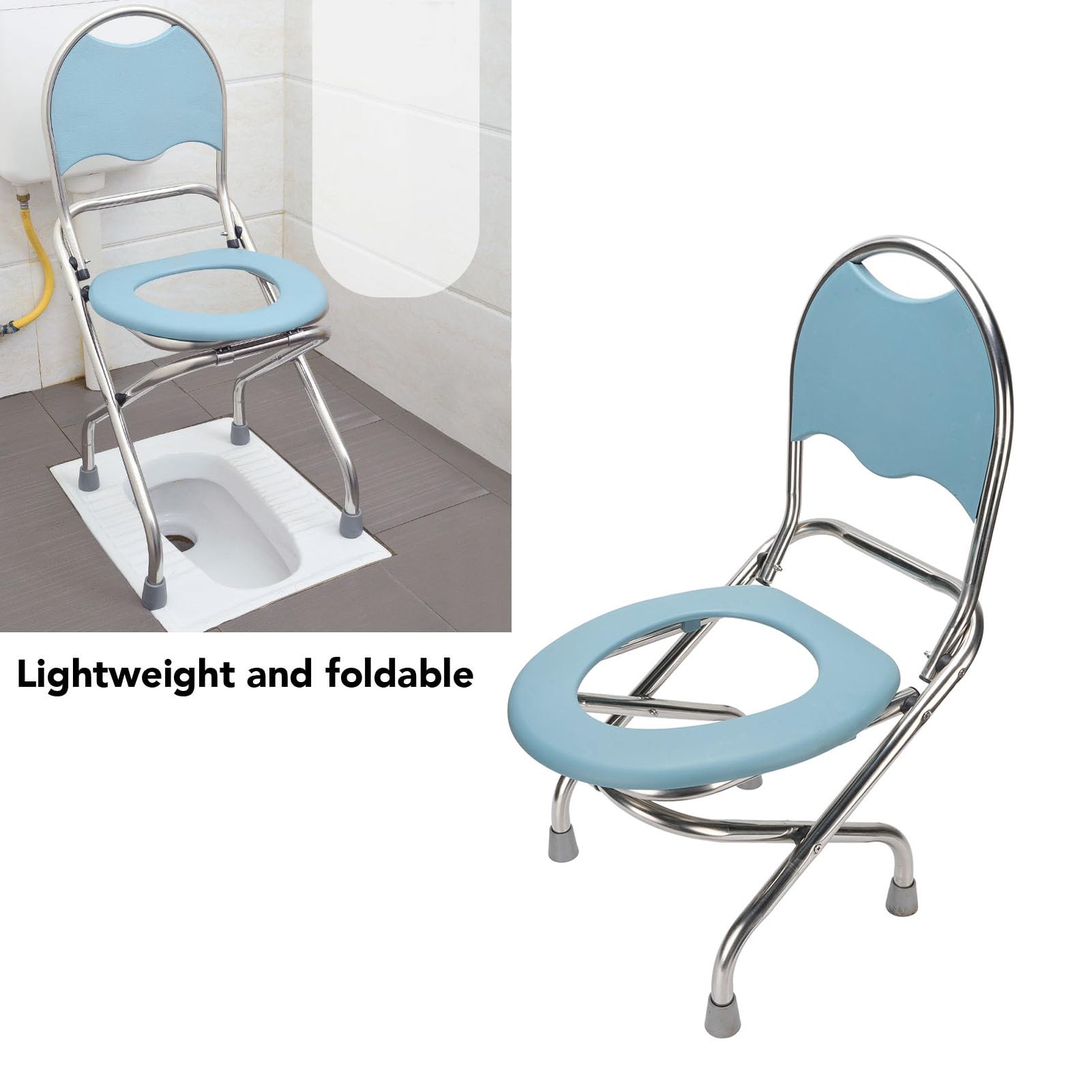 Przenośne Krzesło Toaletowe, Składany Sedes Ze Stali Nierdzewnej Z Oparciem Ergonomiczne, Antypoślizgowe Krzesło Toaletowe Z Miękkim Siedziskiem Dla Dorosłych, Seniorów I Osób (30cm) (38 cm) (42cm)