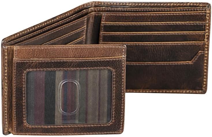 BULL GUARD RFID Blocking Bifold Wallets for Men with 2 ID Windows - Large Capacity Full Grain Leather Credit Card Wallet…, Wild Mustang Brown, Classic