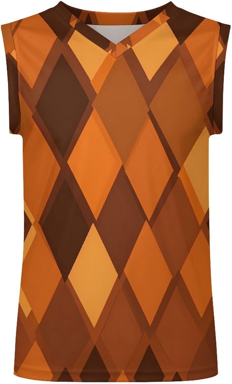 Orange Brown Argyle Plaid Men's V-Neck Basketball Tank Top Sleeveless Workout Tank Shirts Gym Fitness Tees Vest