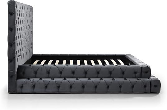 Better Home Products Eleonora Velvet King Bed - Luxurious Upholstered Design with Deep Button Tufting in Gray (Gray, King)