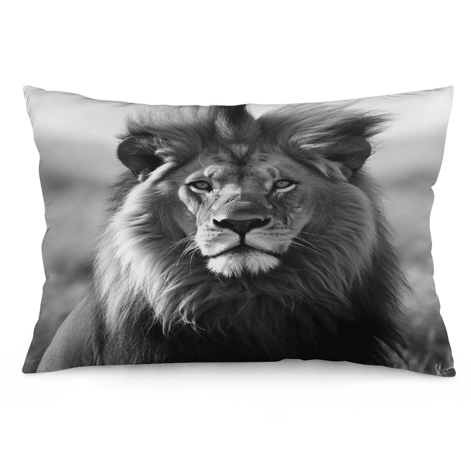 African Lion Black and White Throw Pillow Cover Soft Pillow Case Decorative Lumbar Pillow Cover Cozy Throw Pillowcase Polyester Rectangular Cushion Case Decor for Couch Sofa Bed