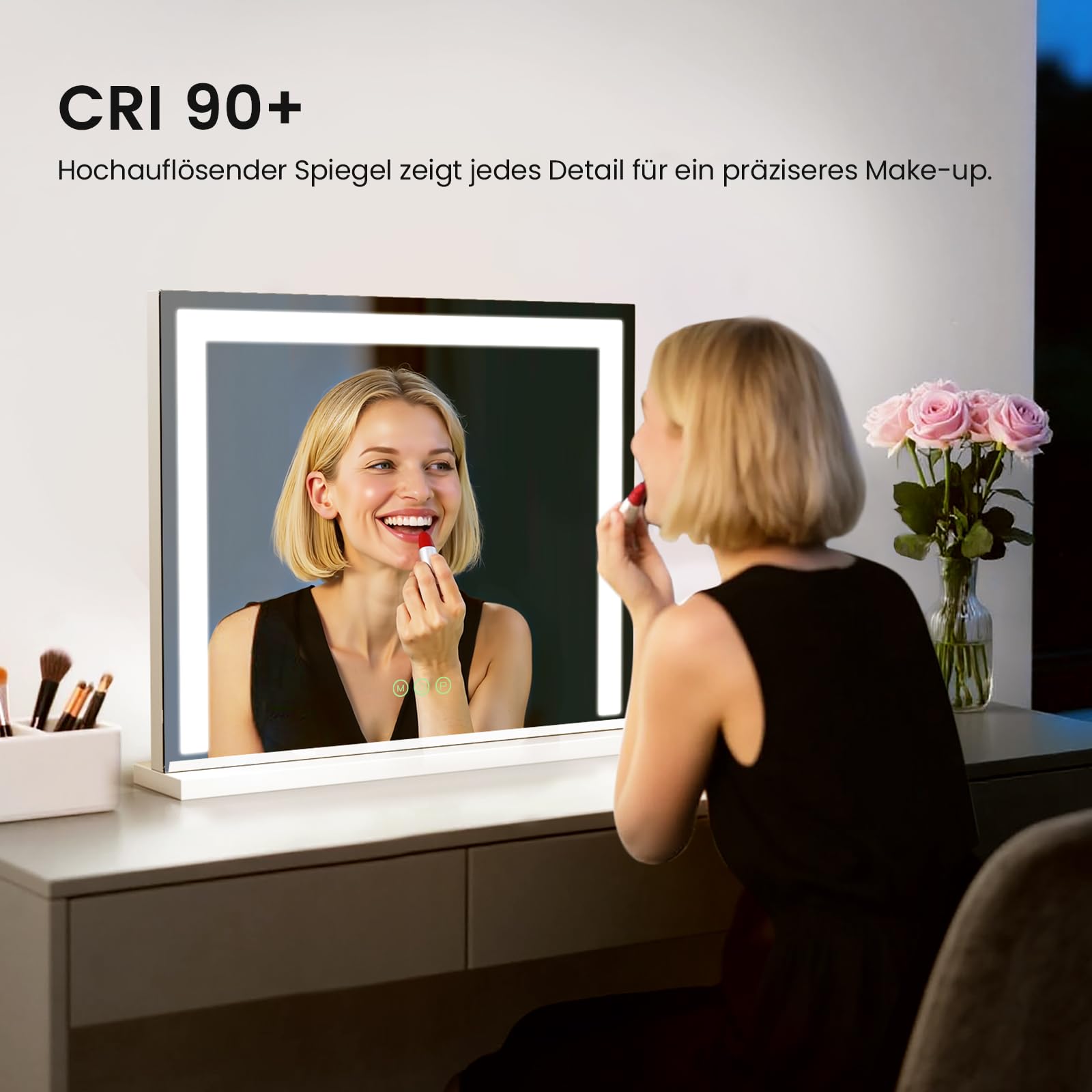 Heilmetz Schminkspiegel mit Beleuchtung 50x42cm, LED Hollywood Spiegel mit Dimmbar 3 Lichtfarben, Touch Schalter, Makeup Kosmetikspiegel mit Licht - Weiß