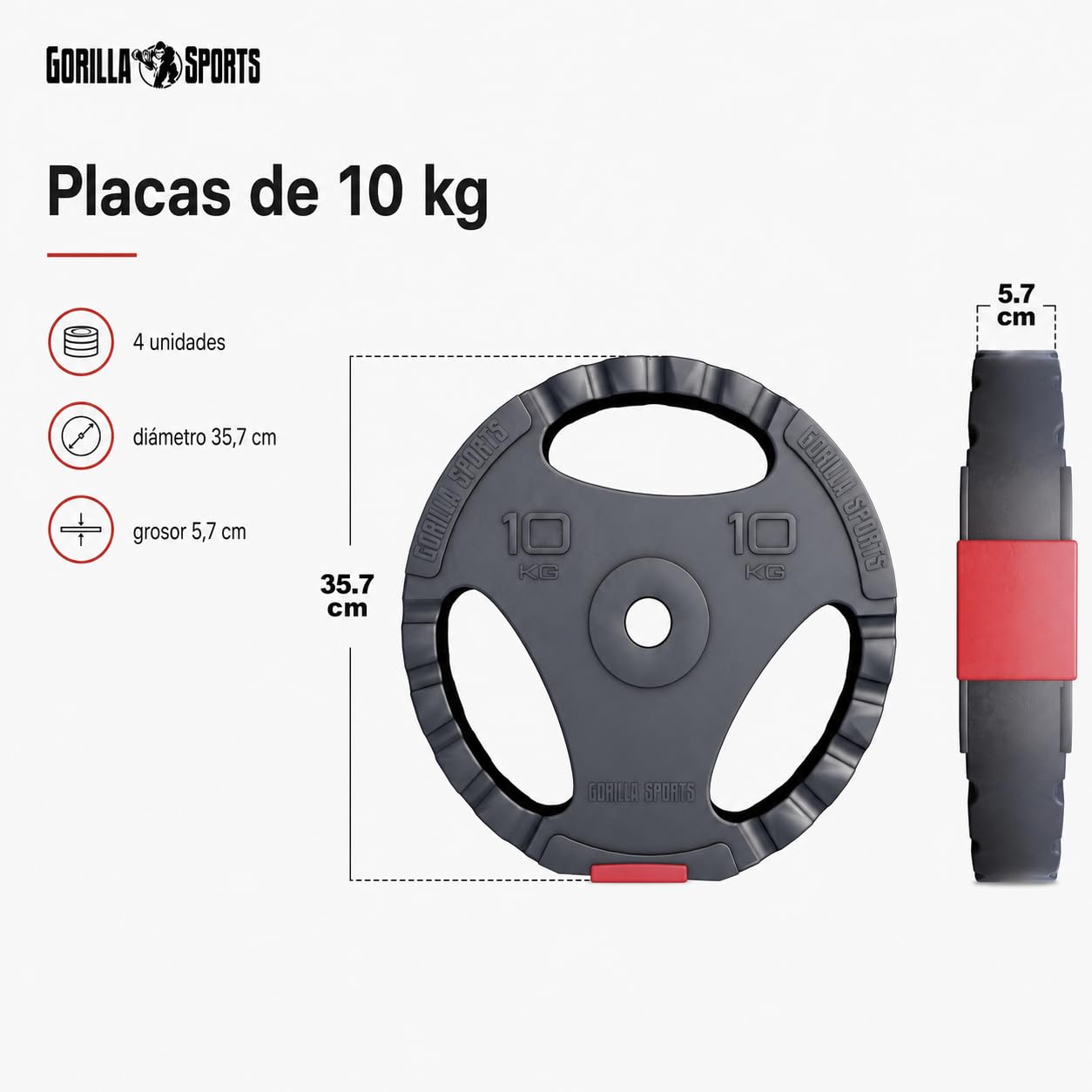 GORILLA SPORTS® Juego Completo de Pesas de Plástico 100 KG | Diámetro 30/31 mm