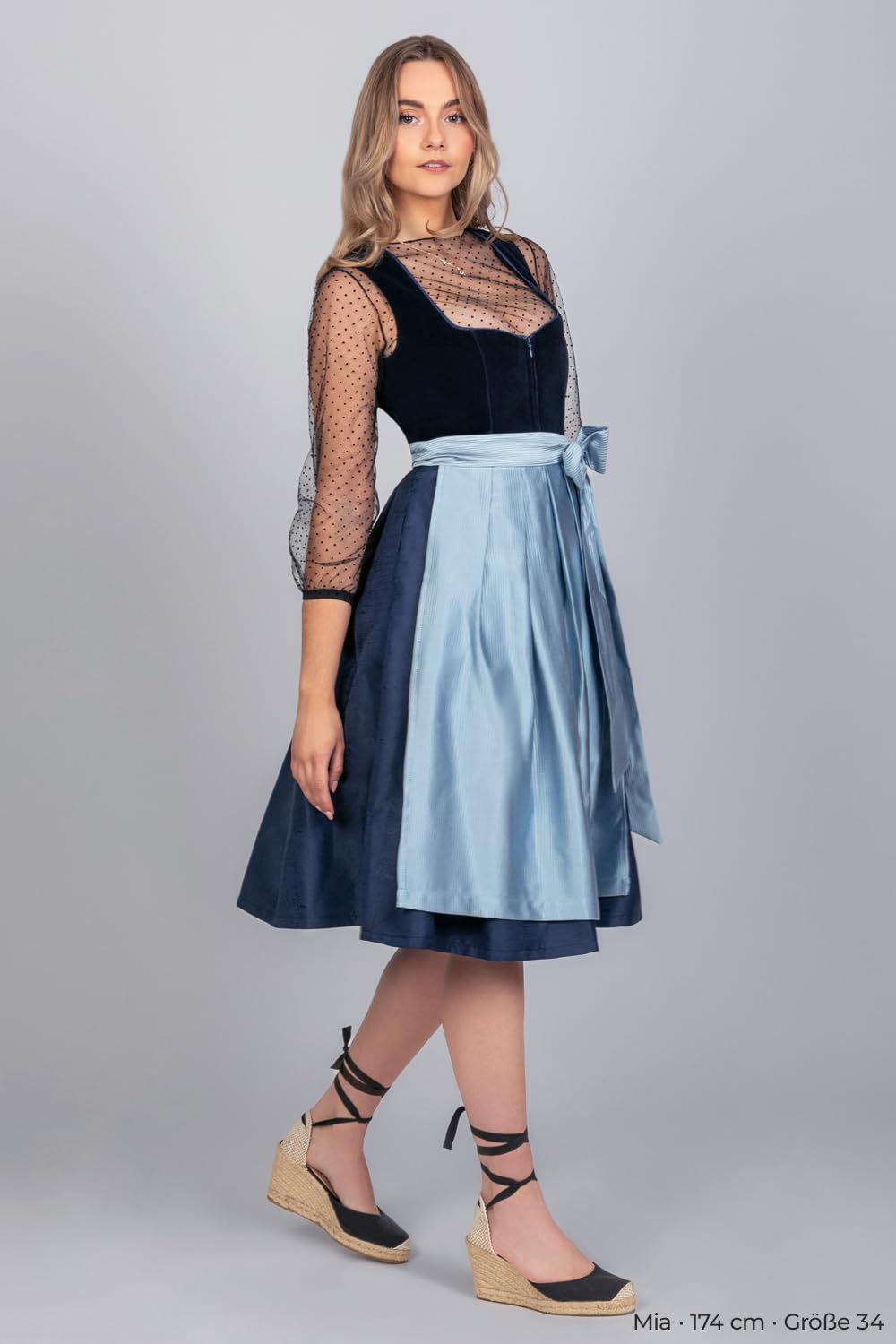 Edelnice Trachtenmode Camicetta Dirndl trasparente Martha con maniche a palloncino in nero o bianco