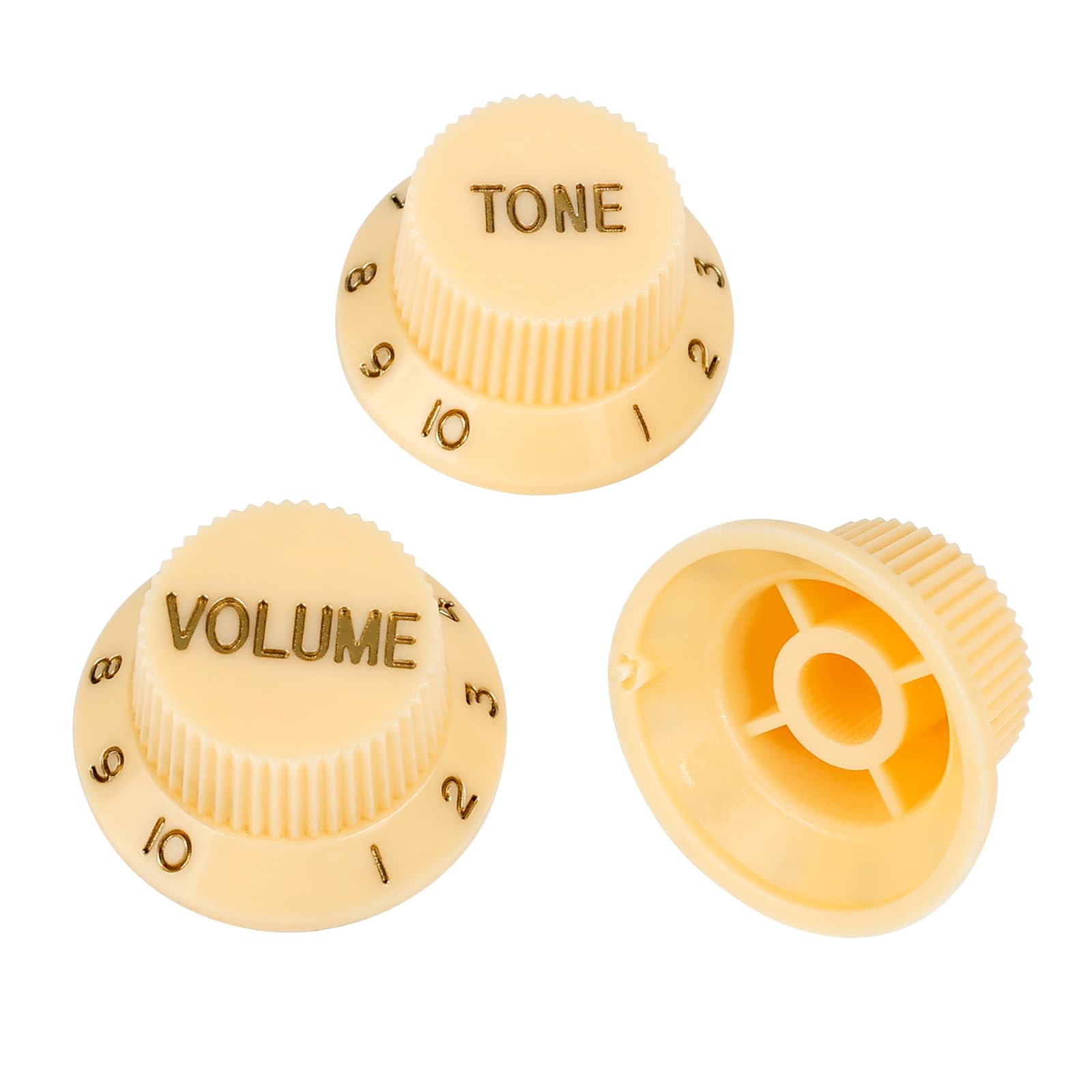 Banworks Electric Guitar Control Knobs 2 Tone and 1 Volume Knobs Speed Knobs Top Hat Metric 6mm (15/64") 18-Spline for Squier Strat Electric Guitars Pack of 3 JT/XN-04 Cream - Image 3