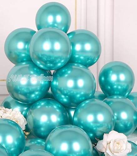 Miniatura 5 de AULE Globos verdes metálicos de 5 pulgadas, 50 globos de látex verde, cromado, helio, brillante, grueso, decoración perfecta para fiestas, bodas,