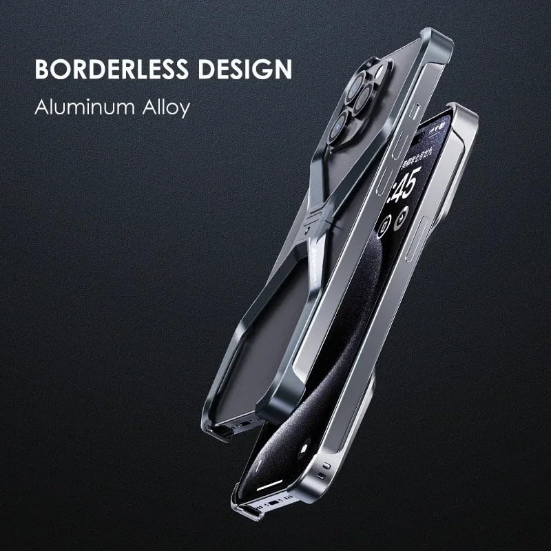 Image of Frameless X Shaped Case Compatible with iPhone 16 Pro | Luxury Aluminum Armor Case | Super Slim Premium Metal - Grey