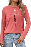 Faith Shirts for Women Letter Printed Casual Long Sleeve Tee Top