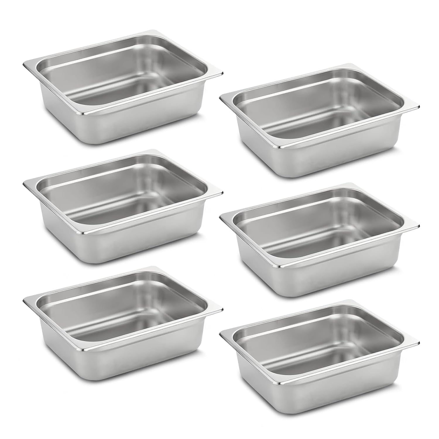 Aplancee 1/2 Hotel Pans 4 Inch Deep Stainless Steel Food Pan - Anti-Jam 6 Pack Steam Table Pan Set for Catering, Buffet Use, Kitchen Prep