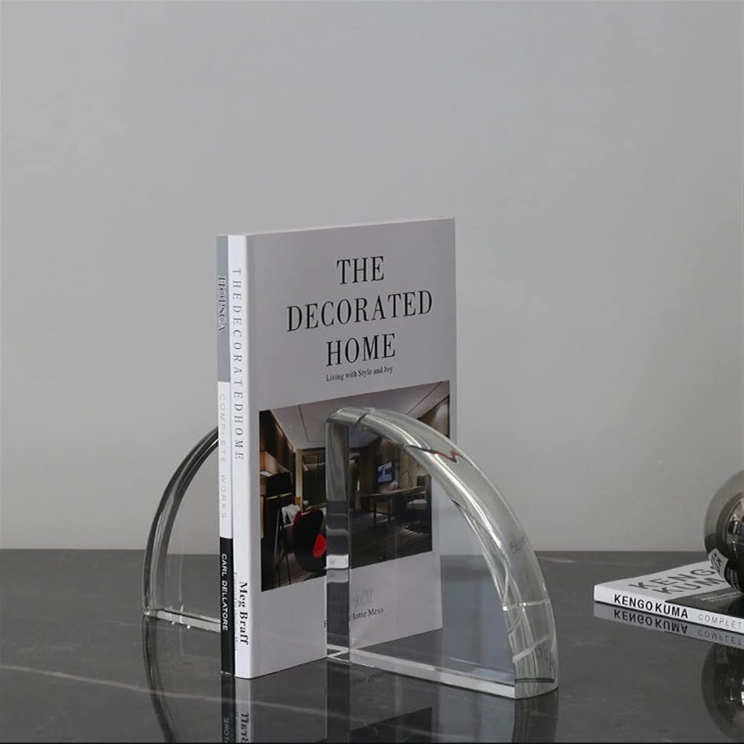Bookend Support Crystal Bookends Fan-Shaped Design, 1 Pair of Decorative Tabletop Clear for Office, Home, Desk Bookends