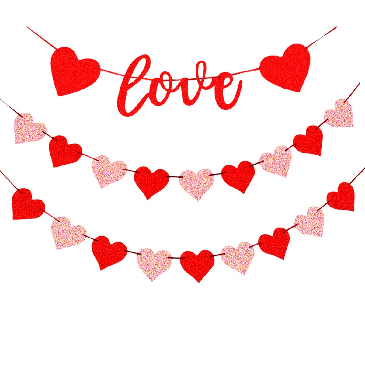 bng-bng Valentine's Day Love Heart Bunting Banners Decorations for Anniversary, Wedding, Valentines, Bridal Shower, Engagement, Bachelorette Party Decorations (Red And Pink)