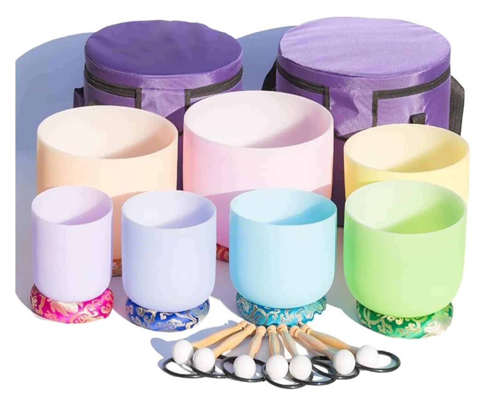 SBCGFY Crystal Singing Bowl, Frosted Set, 7 PCS 6-12 Inch Kit, With Carrying Case, Rubber Mallet For Meditation Sound Healing Yoga,440Hz