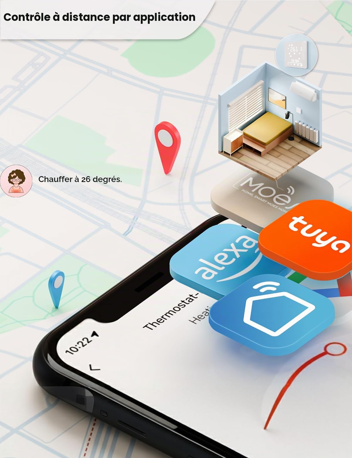 MOES Thermostat Intelligent WiFi pour Chauffage au Sol Électrique | Thermostat de chambre programmable, compatible avec Alexa/Google Home et Smart Life/Tuya App