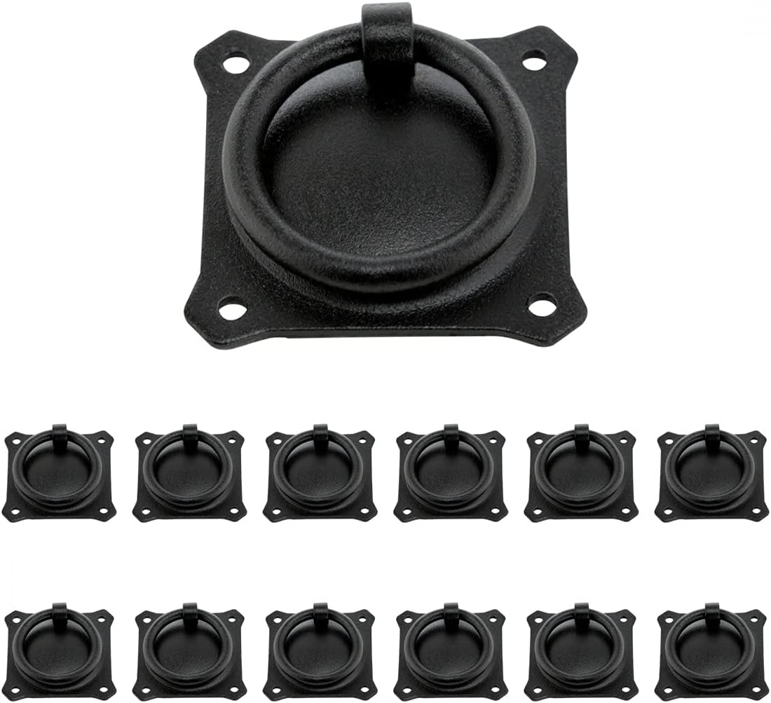 Renovators Supply Black Wrought Iron Mission Ring Cabinet Pulls Antique Drop Style Swing Handles 2 Ring Drawer Pulls Rust Resistant Powder Coated Dresser Handles with Mounting Hardware Pack of 12