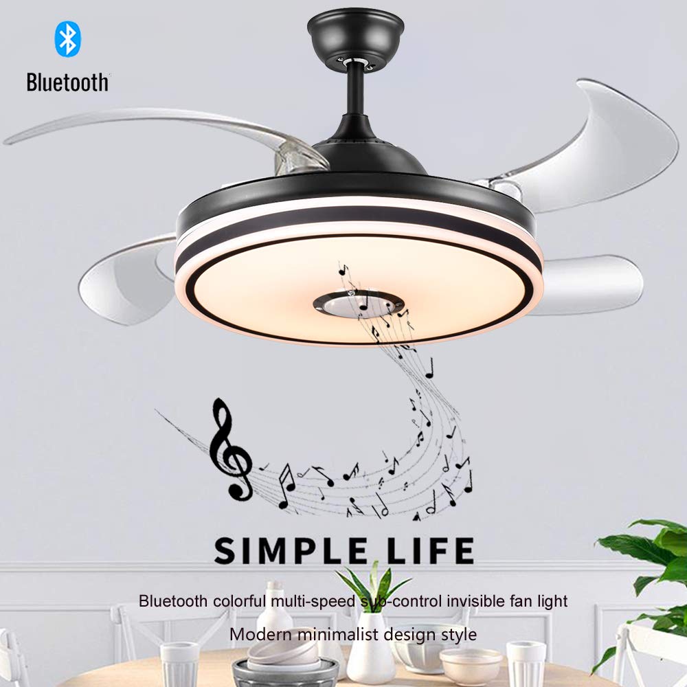 Retractable Ceiling Fan with Light with Bluetooth Speaker Color