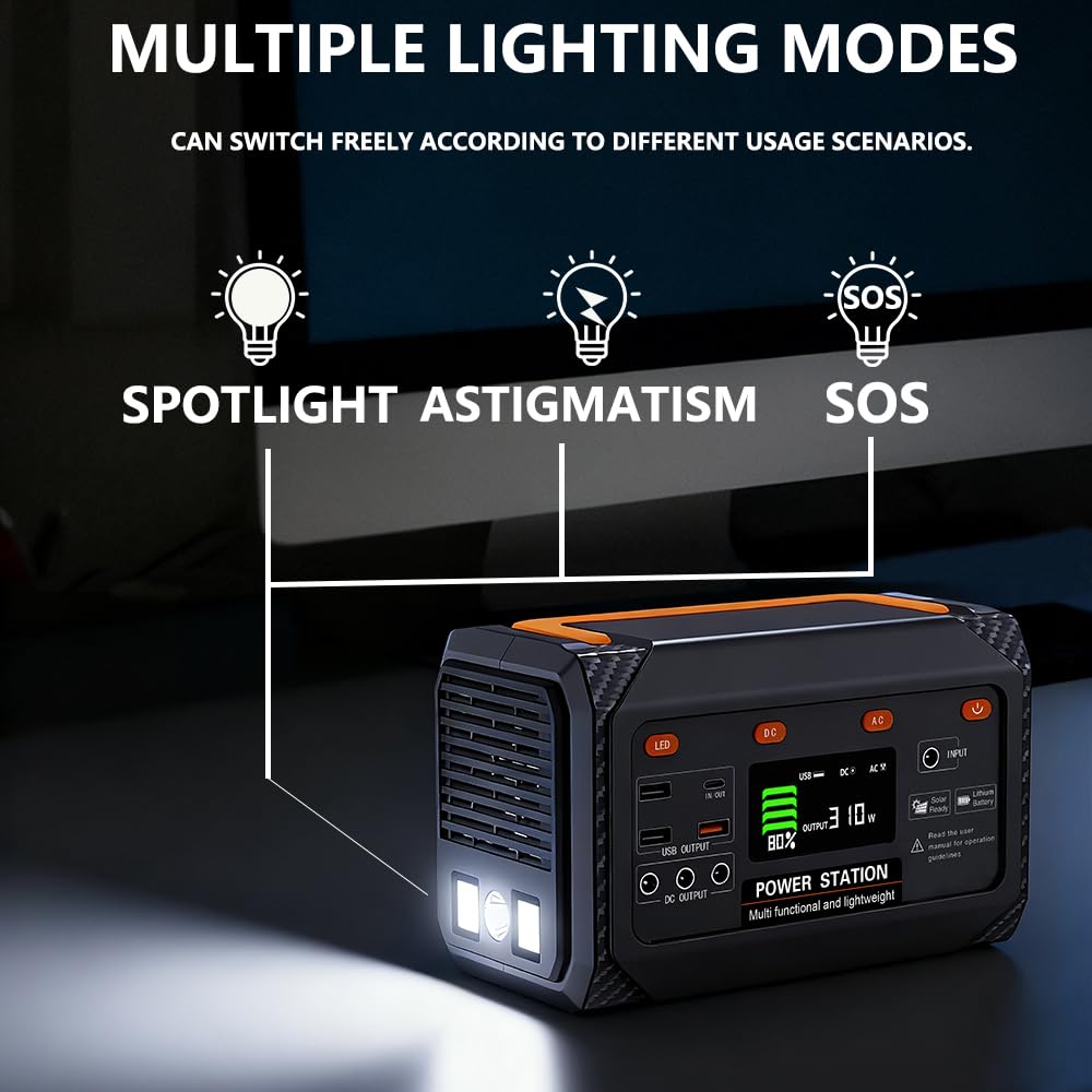 Stazione di alimentazione portatile da 300 W, batteria al litio da 270 W, generatore solare con 2 uscite CA, USB-C PD da 45 W, batteria a ricarica rapida per uso domestico, campeggio