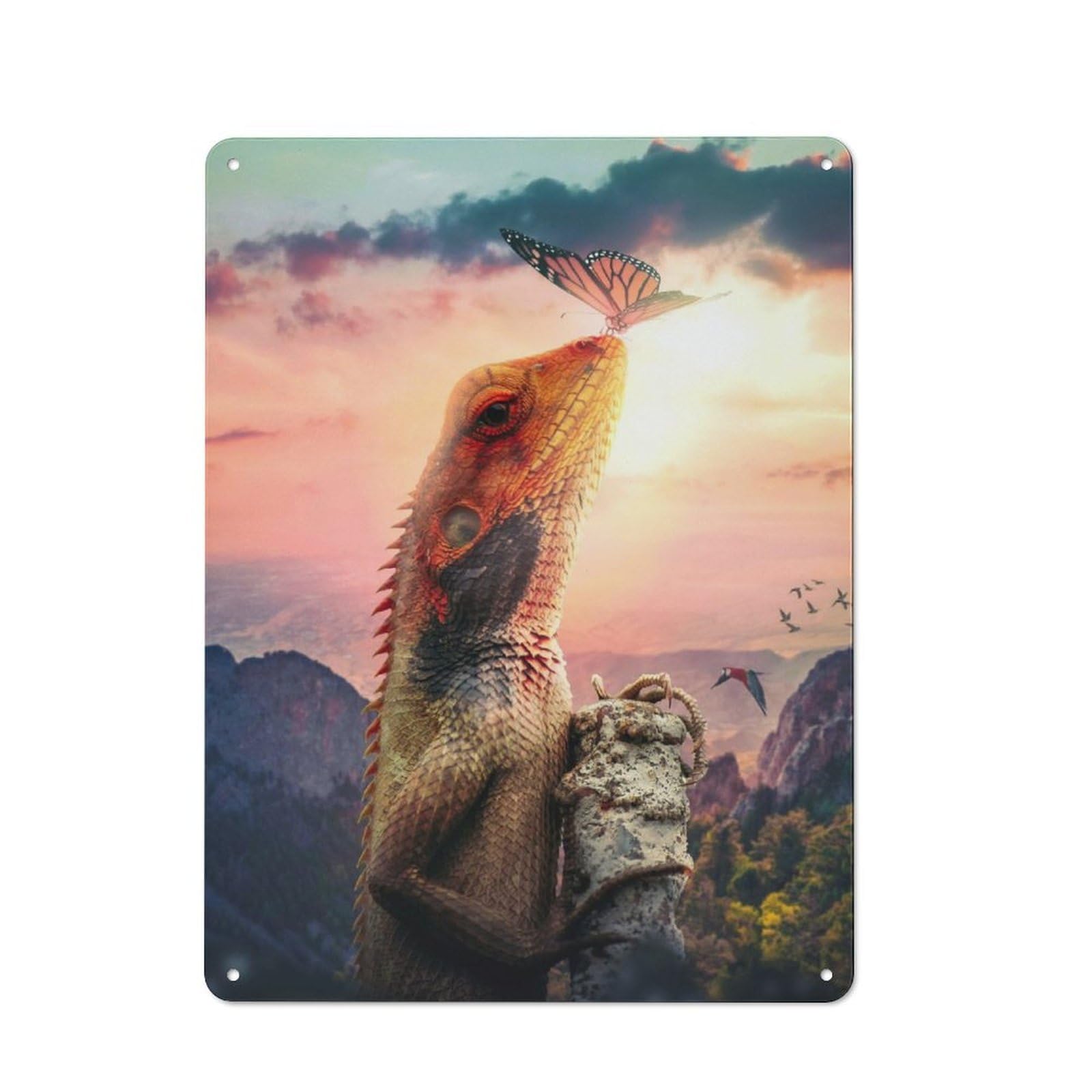 Junmoney Climbing Lizard Metal Wall Sign 40X30cm Featuring For Garage Wall, For Themed Room Decoration, For Living Room And Hallway Decor