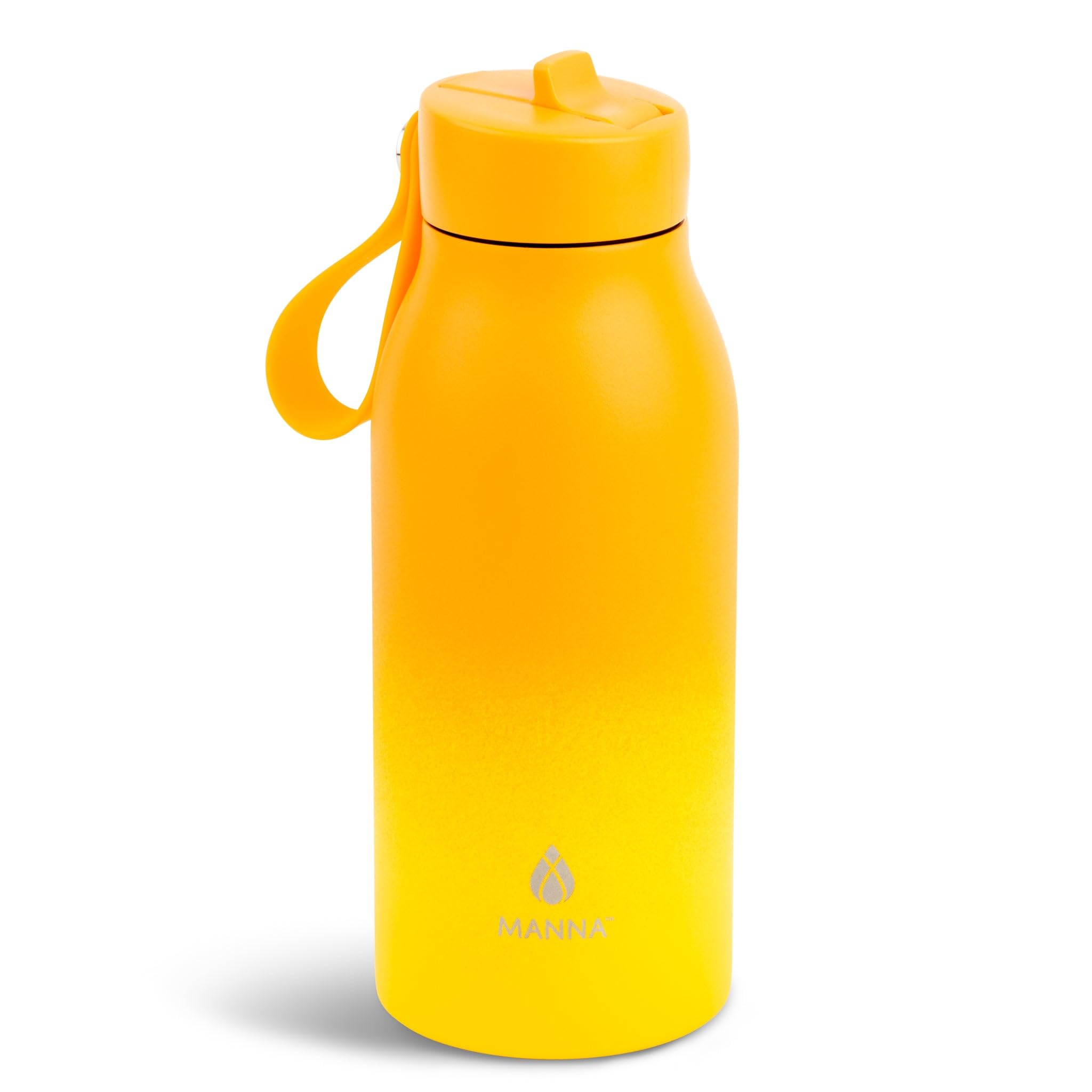 Manna Bonnie Modern Flip Insulated Stainless Steel Bottle with Straw Lid and Carrying Loop - 12 Oz - Orange/Yellow Ombre