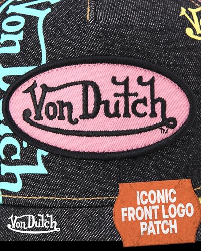 Image of Von Dutch Monogram Trucker Cap - Retro Snapback Cap for Men and Women - Adjustable Snap Fit Panel, Mesh Rear, Curved Bill