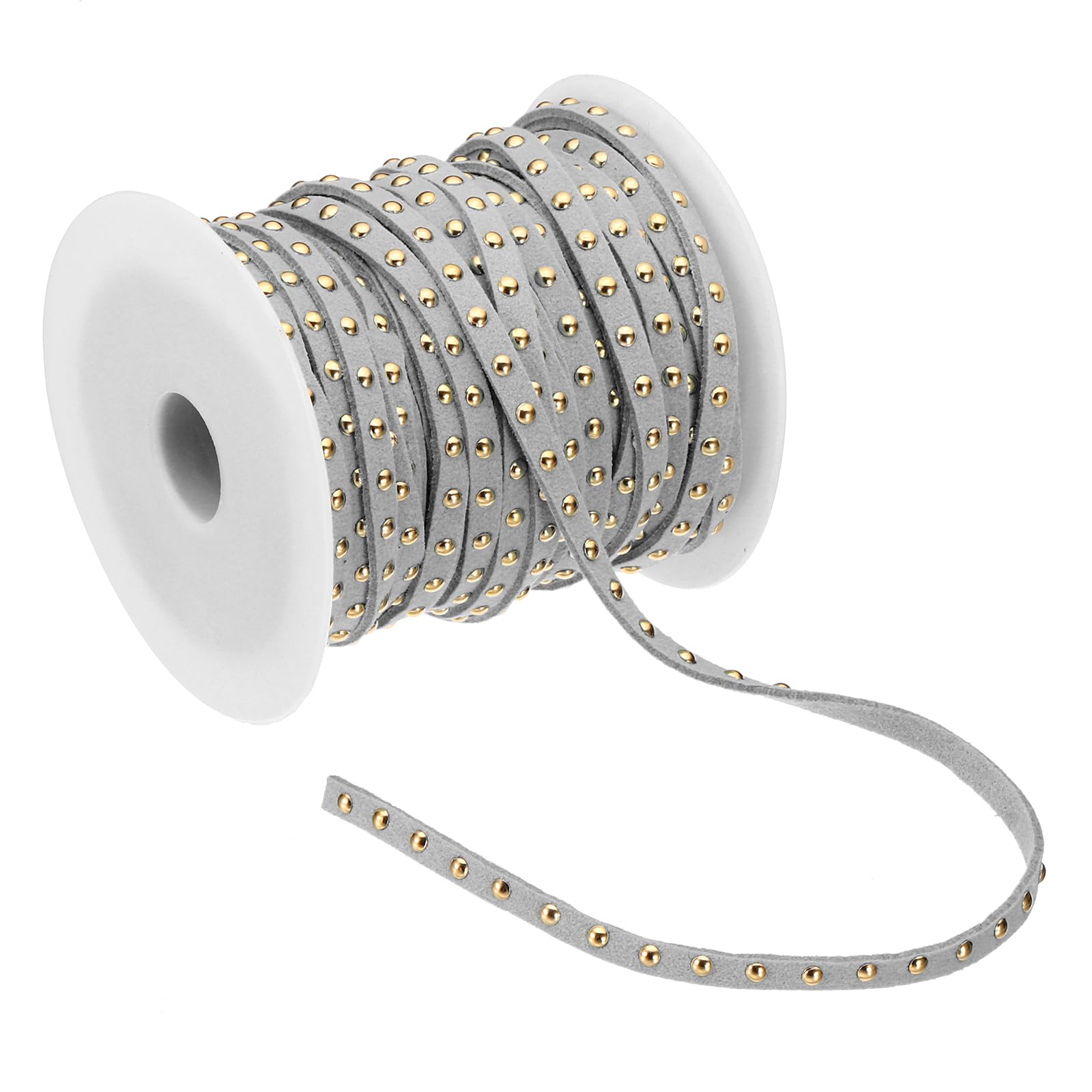 PATIKIL 65.6ft Studded Faux Suede Cord Rope for Jewelry Making, 5mm Micro Fibre Flat Leather Lace Beading String Ribbon with Rivets, Gray Golden — image 1