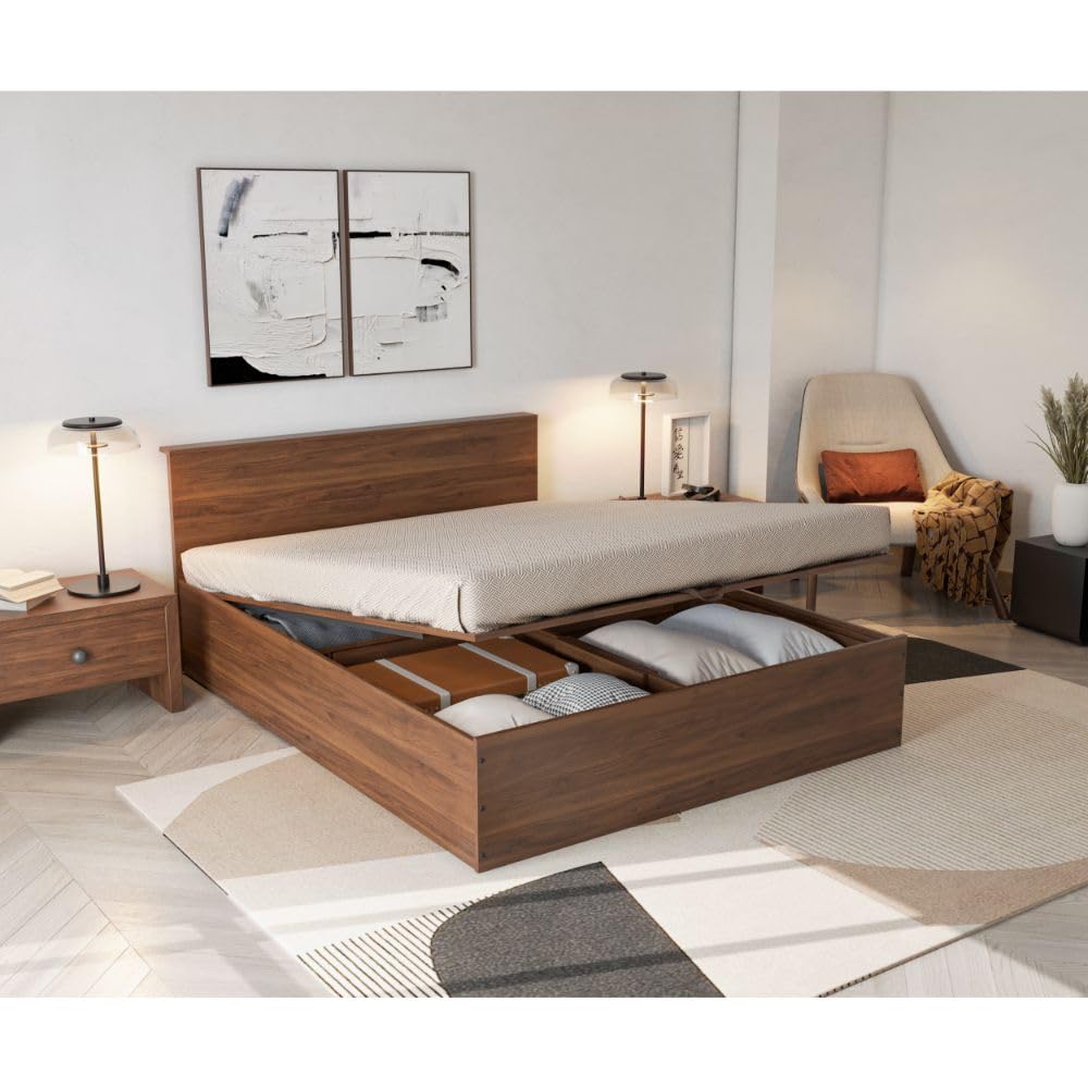 Wakefit Bed | 1 Yr Warranty | Bed Queen Size, Comes with Hydraulic Storage, Noise-Free, Density: 680–750 kg/m³, Termite & Borer Resistant, Fits Mattresses Up to 8 Inches(Taurus78x60- Columbian Walnut)