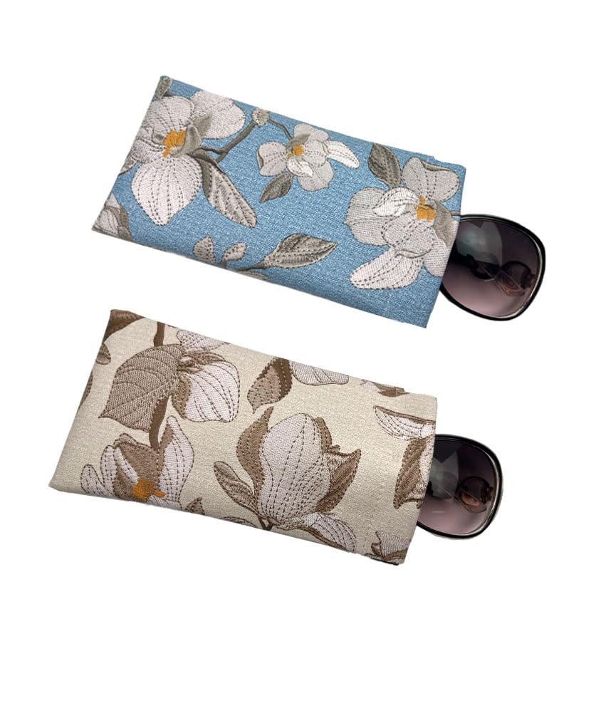JAVOedge[2 PACK] Floral Soft Slip-In Squeeze Closure Eyeglass/Reading Glasses Pouch Case, Floral - 2 Packs, 2 Pack