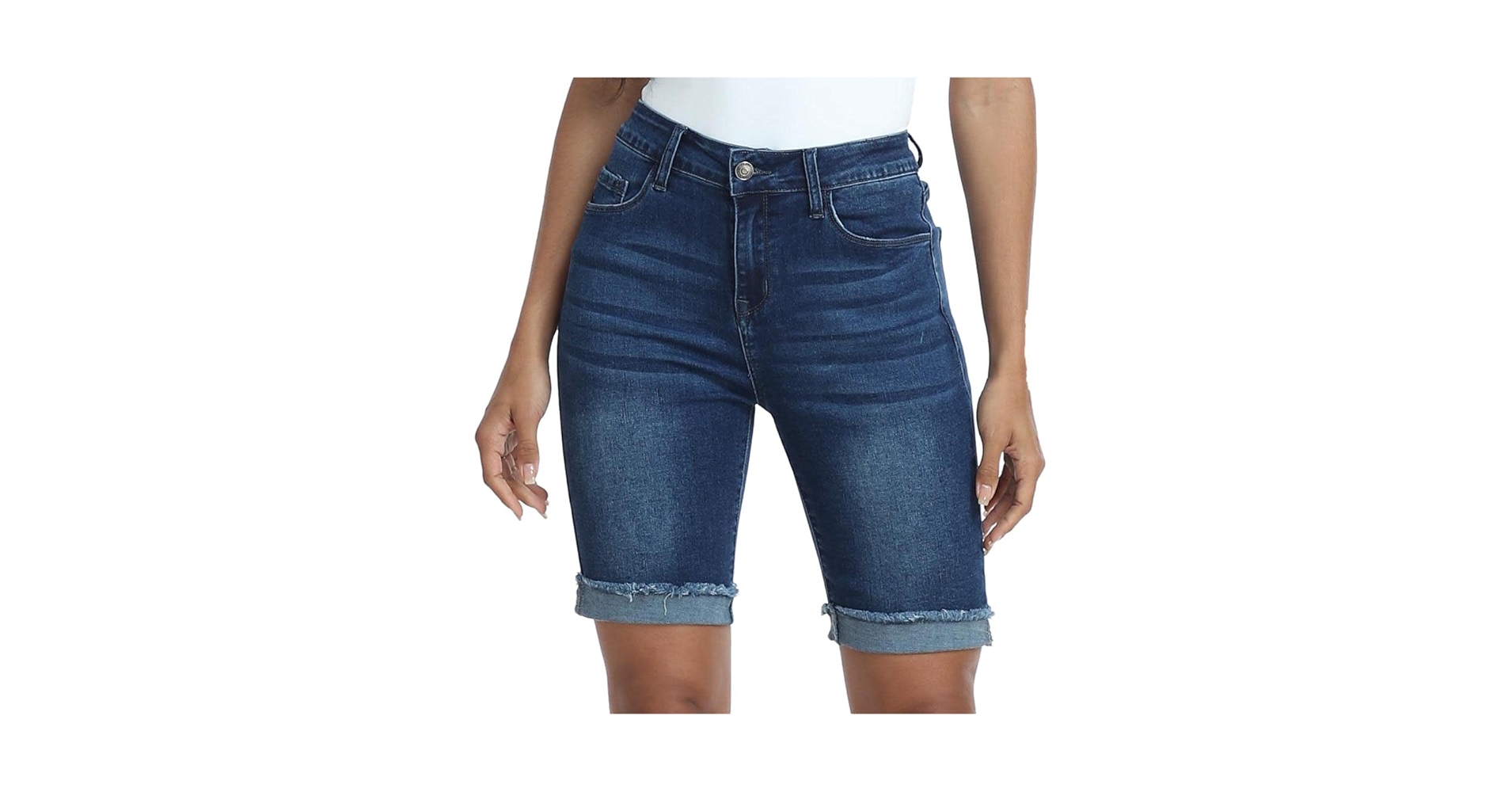 WAYRUNZ Denim Bermuda Shorts Women Mid Waisted Folded Hem