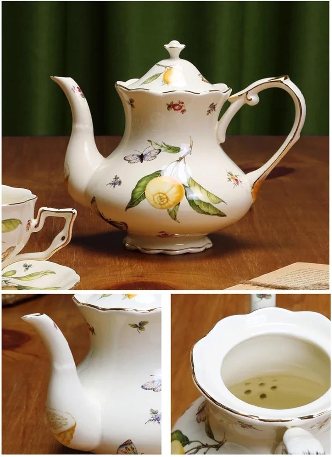 Ceramic Mug Coffee Cup and Saucers Set Lemon Pattern Retro Afternoon Tea Cup Dessert Plate(Color: 2)