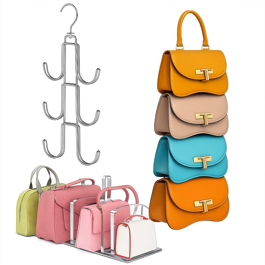 Lmh Clear And Silvery 2-In-1 Premium Handbag/Purse Organizer Set – Space-Saving Shelf And Closet Solutions”