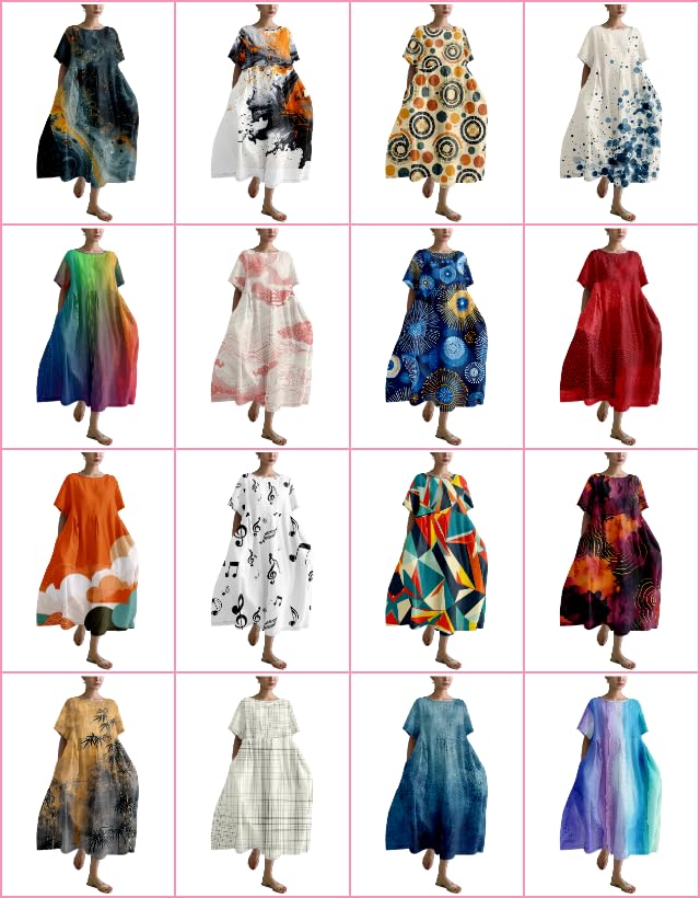 MARSVOVO Novelty Japanese Art Style Print Dress for Women Plus Size Short Sleeve Crewneck A-line Women Dress