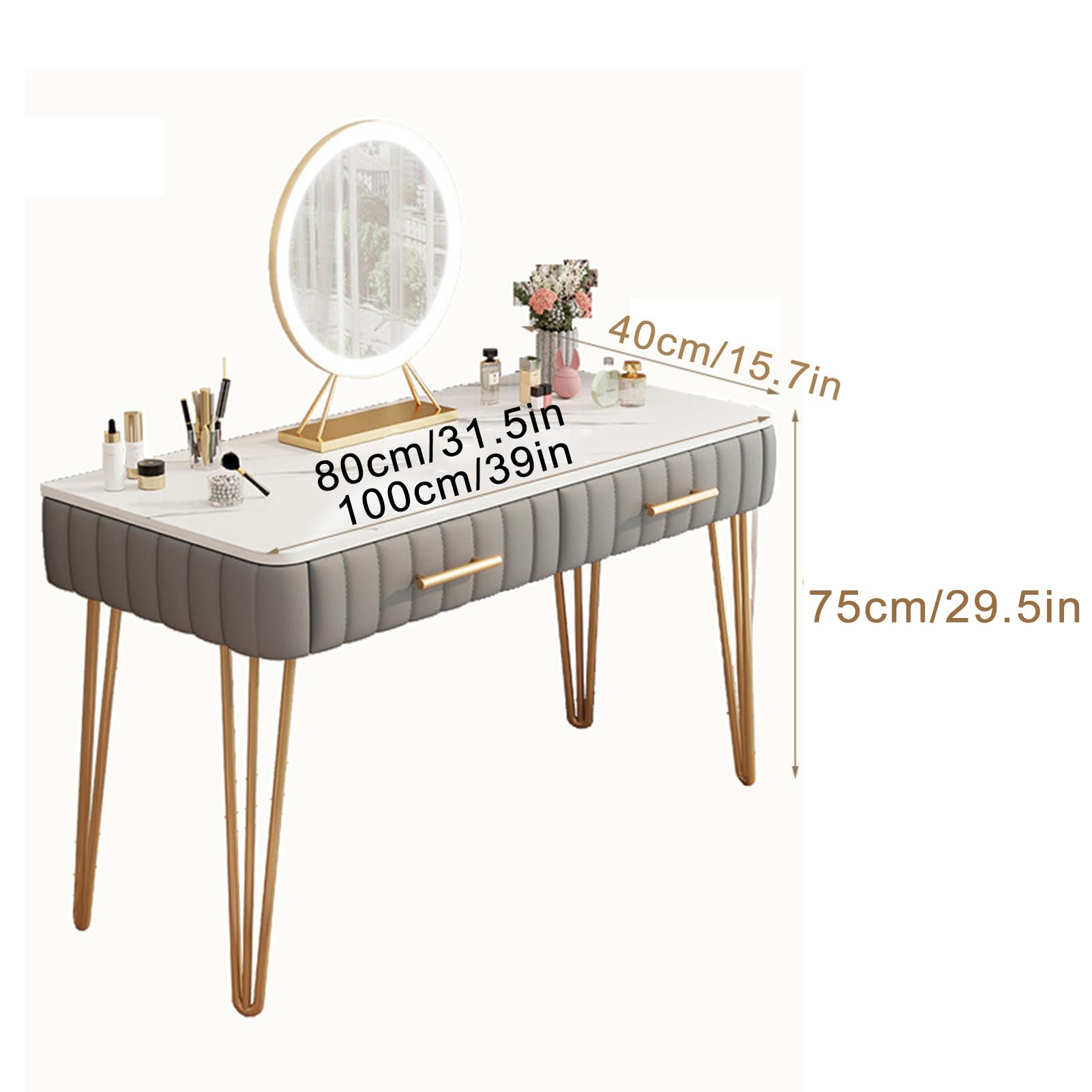 Tavolo da trucco a LED con specchio, per camera da letto, ampio cassetto, 3 modalità di illuminazione, design elegante (beige, 100 cm), perfetto per gli amanti della bellezza e la decorazione della