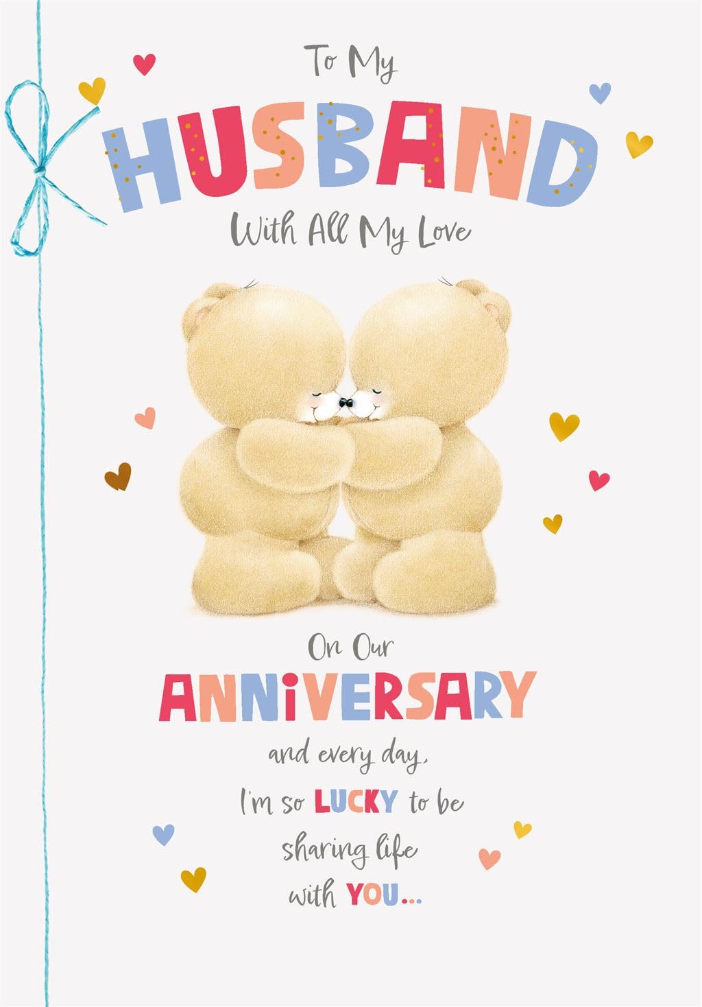 Anniversary Card for Husband with Teddy Bear Design, Romantic Greeting Card with Love Message