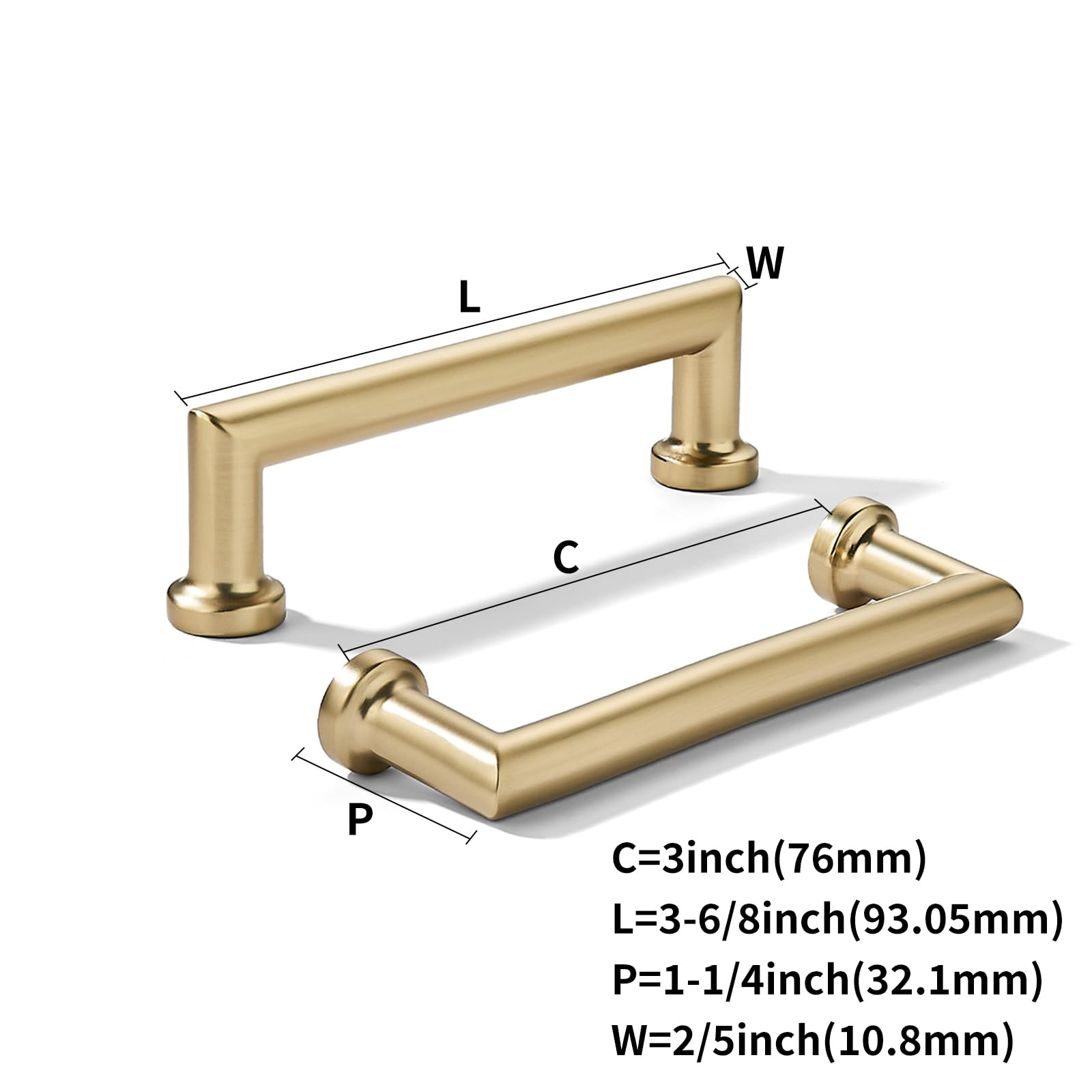 KHTUMEWARE-80348 Brushed Brass Cabinet Pulls CTC 3 in (76 mm) 2-Pack in Brushed Brass — KHTUMEWARE