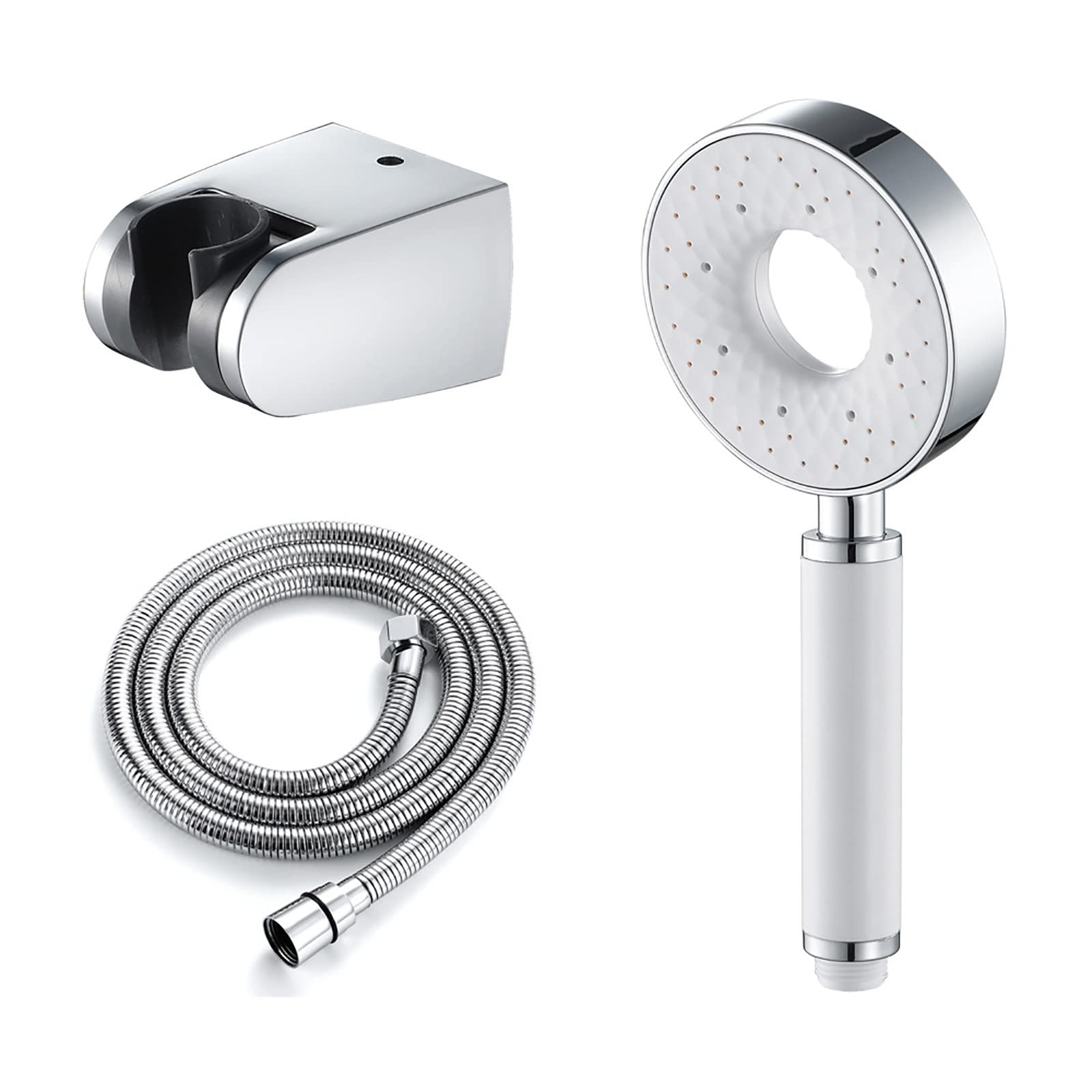 3 Modos Alcachofa Ducha Alta Presión, ABS Antical Alcachofa de Ducha de Mano con Manguera 1.5M, Soporte, G1 / 2 Ajuste Universal Blanco Duchas de Baño Alcachofa, Fácil de Instalar