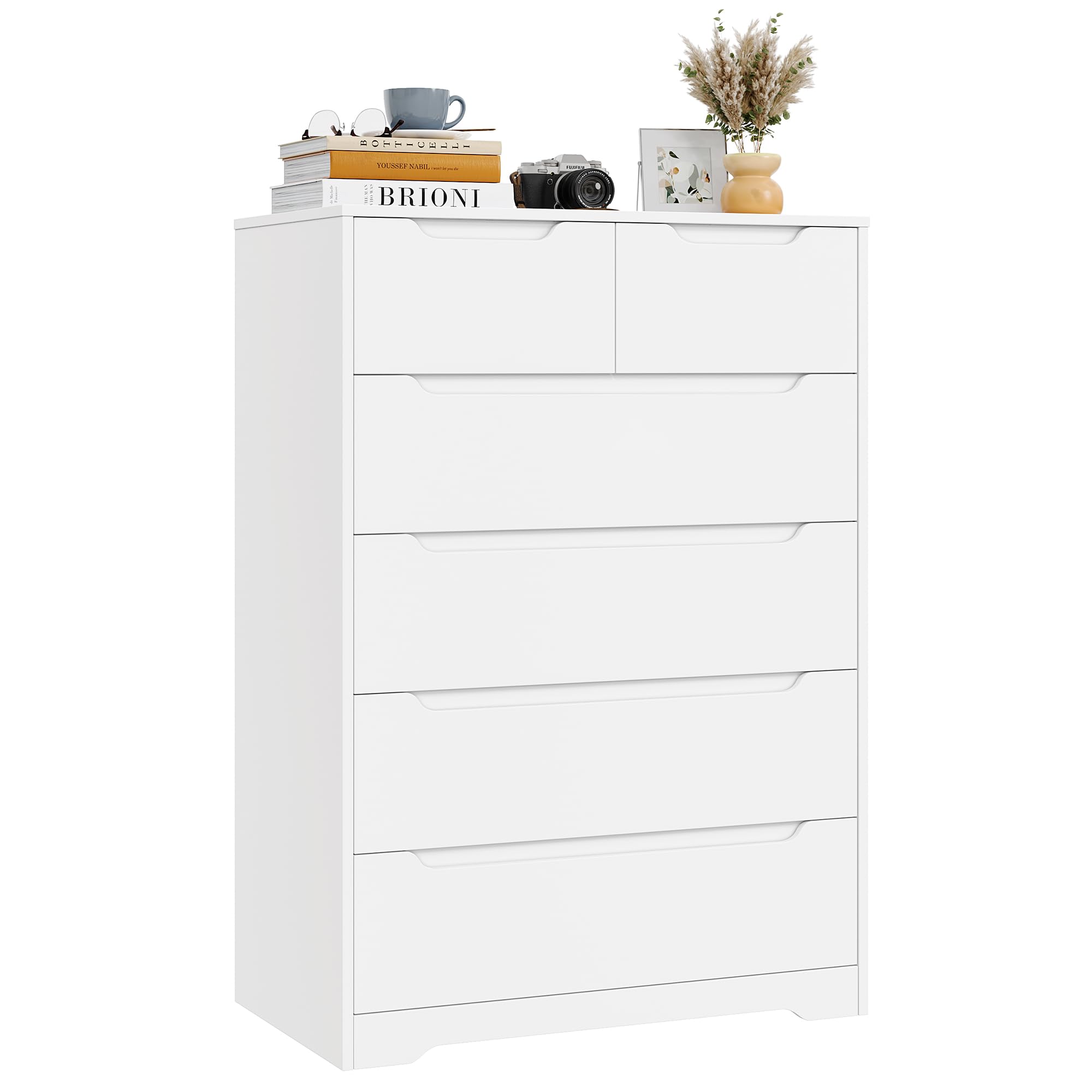 HOCSOK Cassettiera a 6 Cassetti, Comò Camera da Letto, Cassettiera Salvaspazio in Legno, Moderna Mobiletto Multiuso per Soggiorno Sala da Pranzo Corridoio, Bianco, 110.5 x 70 x 40 cm
