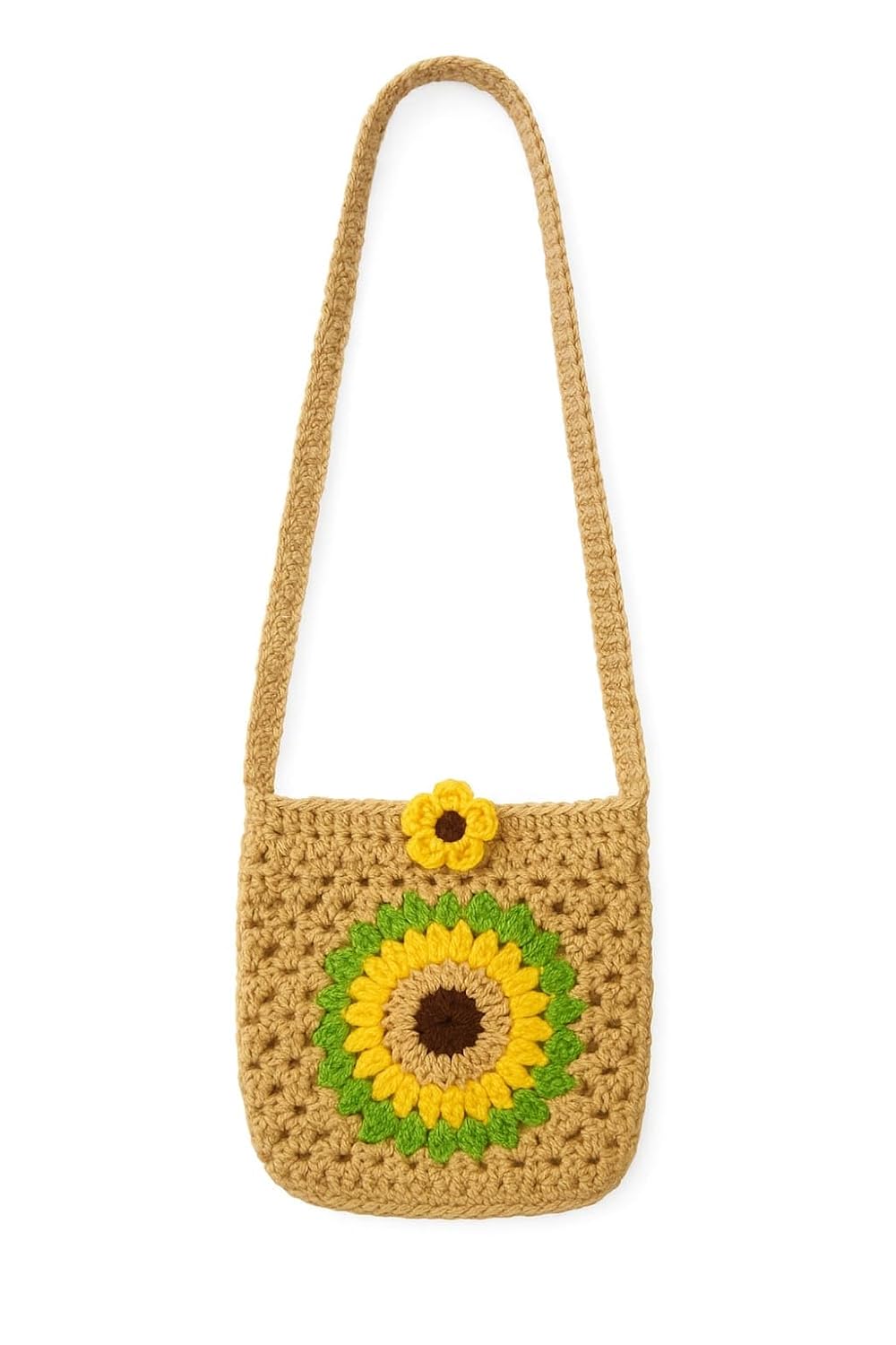 Handmade Crochet Sunflower Crossbody Bag, 15 cm x 17 cm, Beige with Yellow Flower Design - Review, Price and Buying Guide