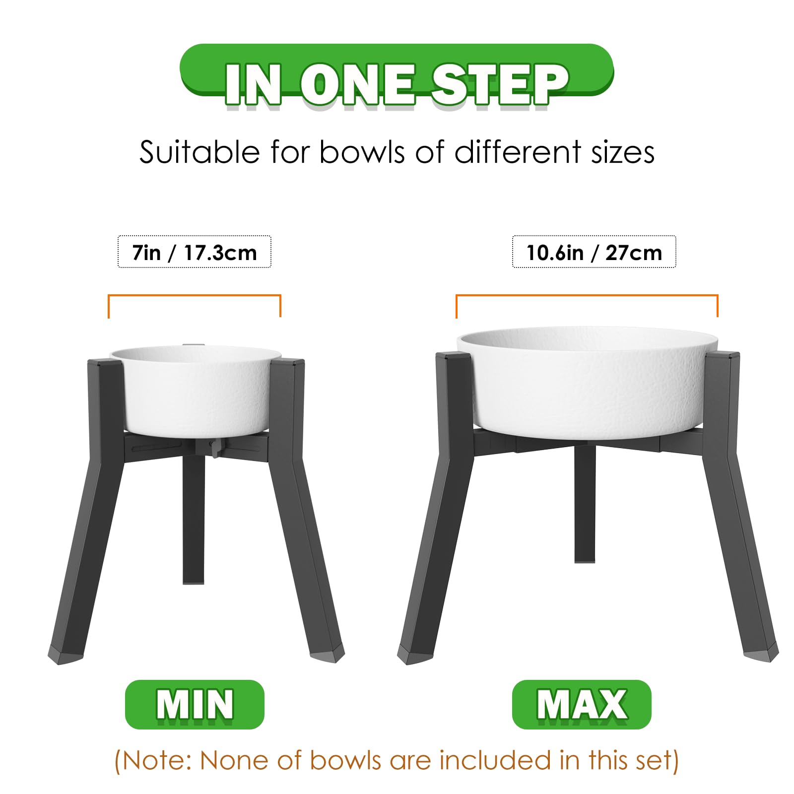 Lot de 2 supports surélevés pour gamelles pour chiens de grande taille, largeur réglable de 17,8 à 27 cm, support surélevé pour gamelle d'eau (bol non inclus)