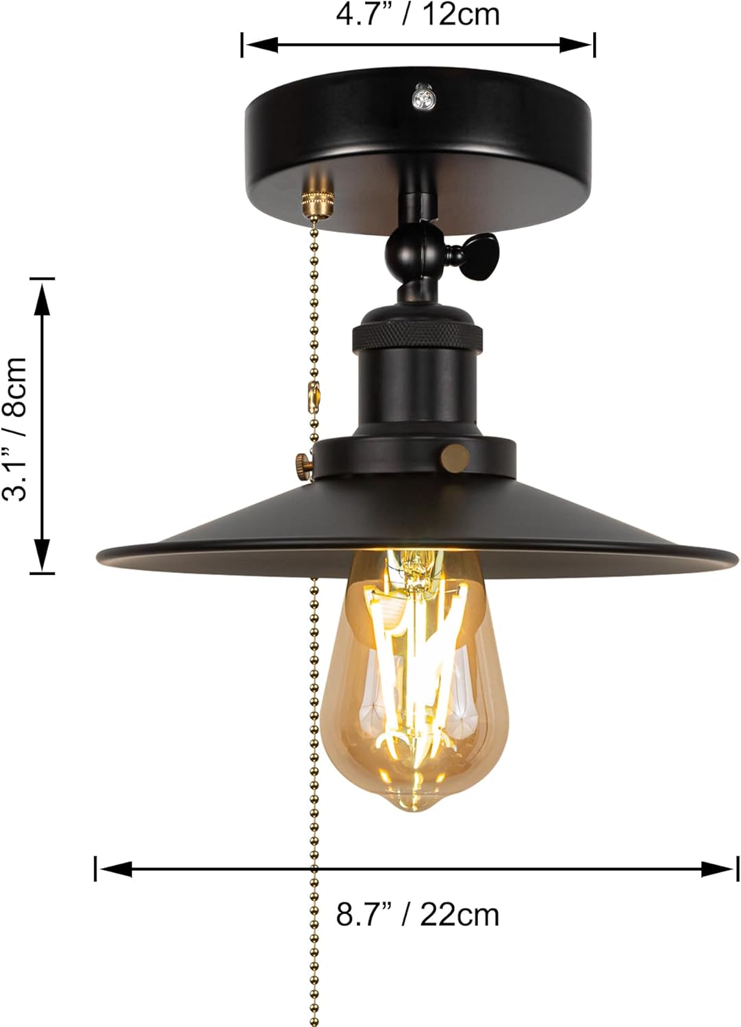 RV Ultrathin Shape Wall Light Zipper Switch 12V Adjustable Light Black RV Hallway Interior Light Fixtures, E26 E27 Industrial Semi Flush Mount Decorative Ceiling for RV Camper