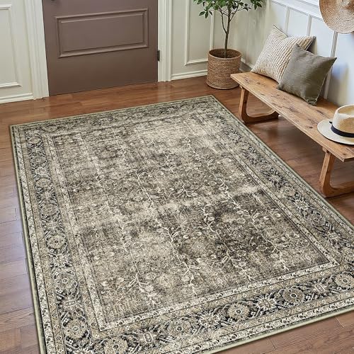 HUGEAR Vintage Waschbarer Teppich im Eingangsbereich 60x90cm Braun fußmatte badezimmerteppich Weich rutschfest Retro Kleiner Tepich Kurzflor Bad Schlafzimmer Carpet Bedroom Akzent Braun 60 x