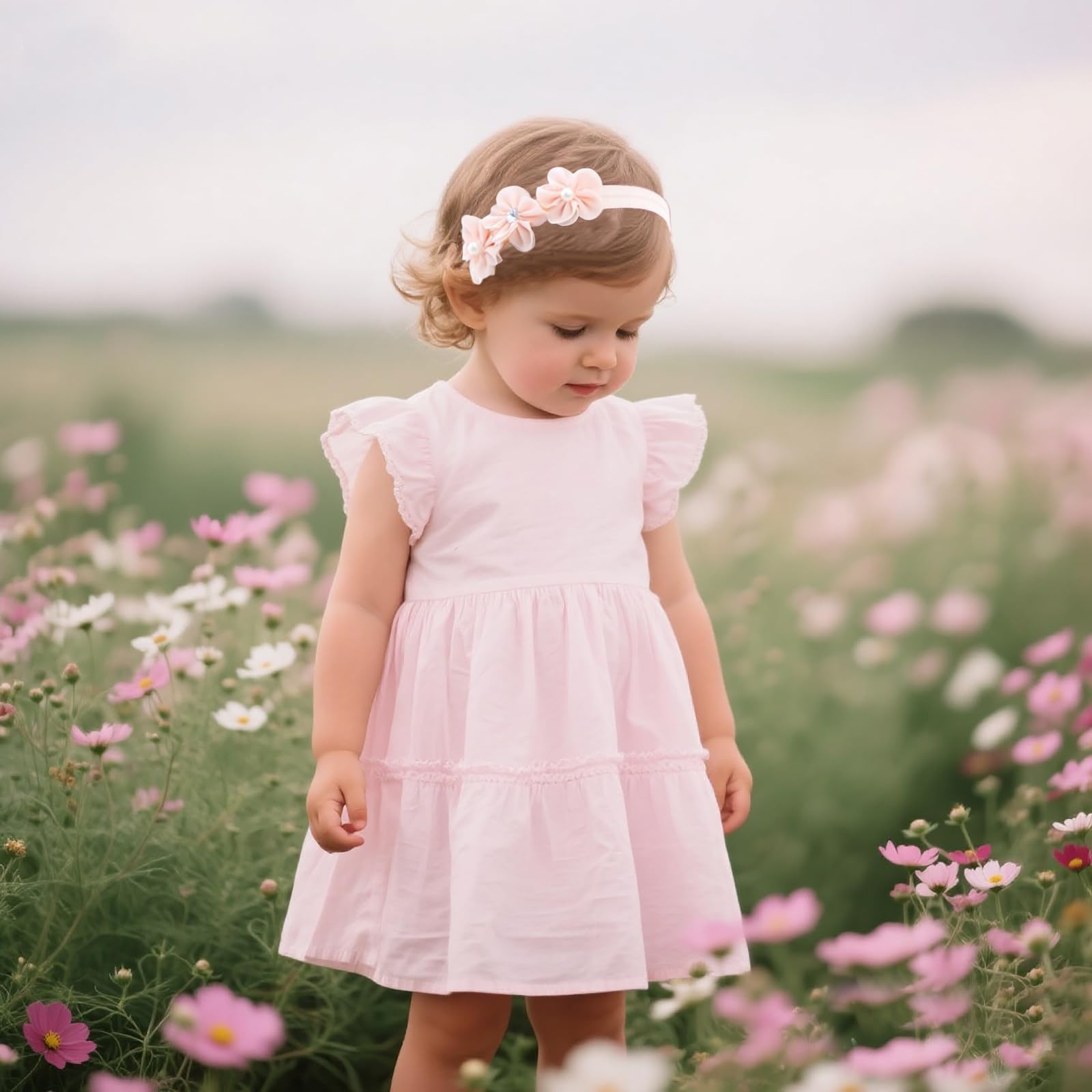 2 Fascie Battesimo Neonata con Fiori di Chiffon, Accessorio Battesimo con Fiori 3D, Fascia Capelli Morbida con 3 Fiori Manuali (Bianco + Rosa) - Regalo Perfetto per Bambine 0-24 Mesi