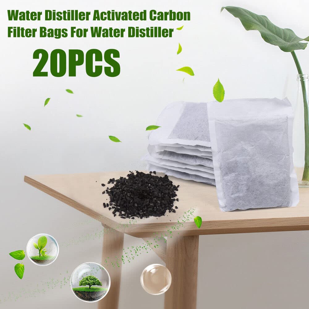 Kathring Activated Charcoal Carbon Filter Sachets,20PCS Activated Carbon Filter for Distiller,For Distiller,Home Distiller Replacement Bags Packs for Pure Water Distillation
