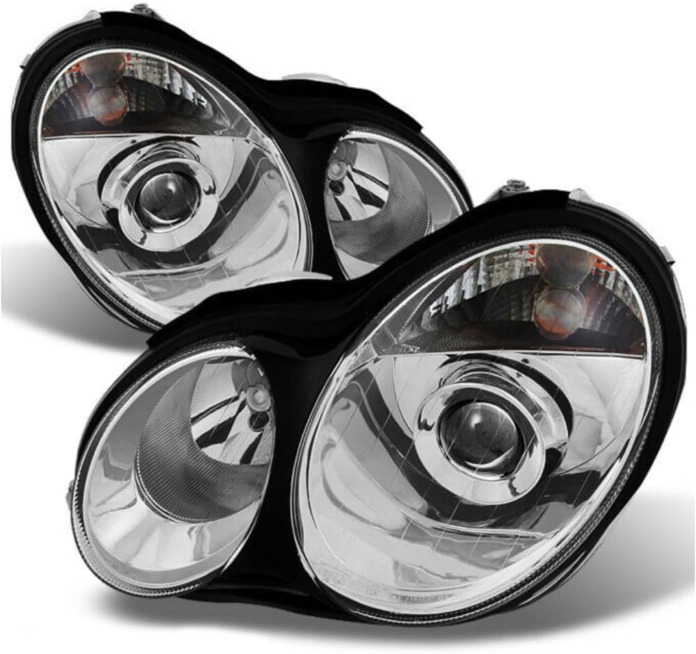 2pcs Front Left Right Driver Passenger Side Clear Lens Chrome Housing W203 4Dr Projector Headlights for C200 for C230 for C240 for C32 for C320 for C55